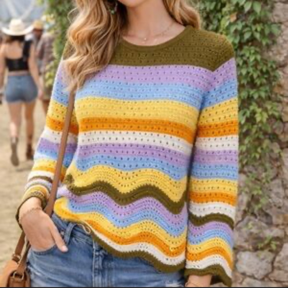 Rachel Zoe Crochet Scalloped Hem Sweater